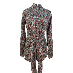 Ann Mashburn Floral Front Tie Shirt Womens Medium Liberty Print Cotton